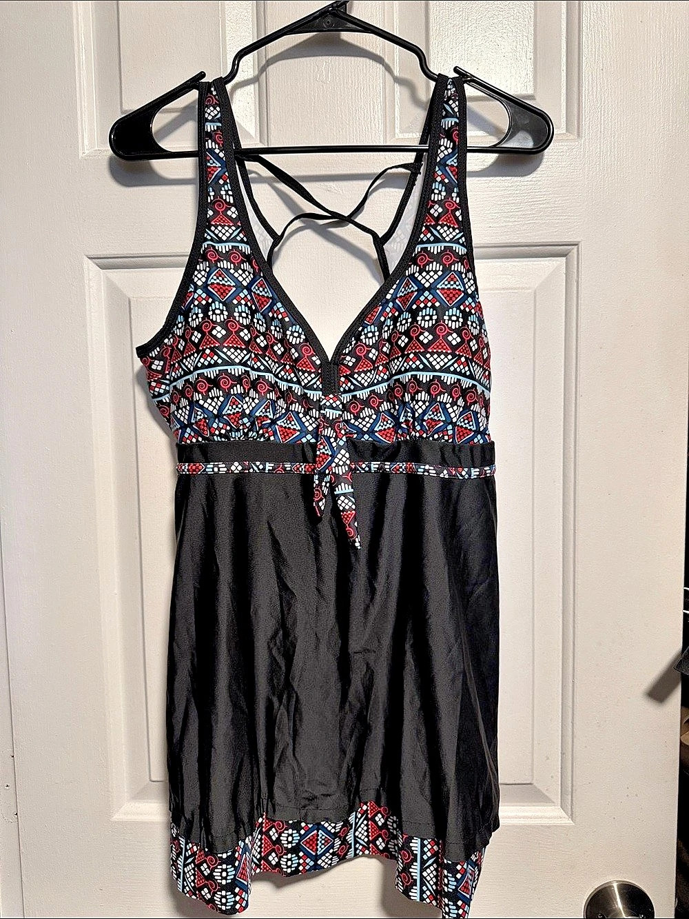 Geometric Swimsuit Top in Black & Blue Size 3XL